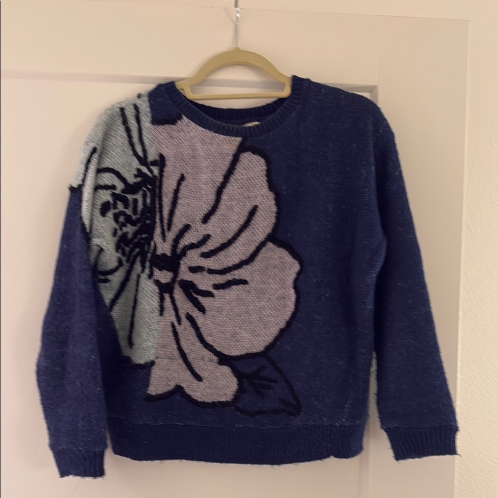 Floral Knit Sweater - Blue and Gray